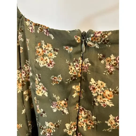 Arula Floral Cottagecore Dress Puff Sleeve Milkmaid Tie Front Green 1X estimated - Picture 6 of 11